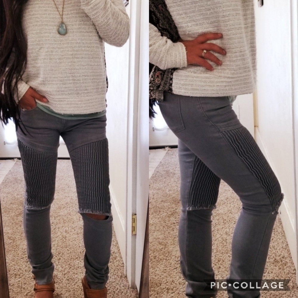 Distressed Gray Moto Skinny Legging Jeans - Picture 2 of 8